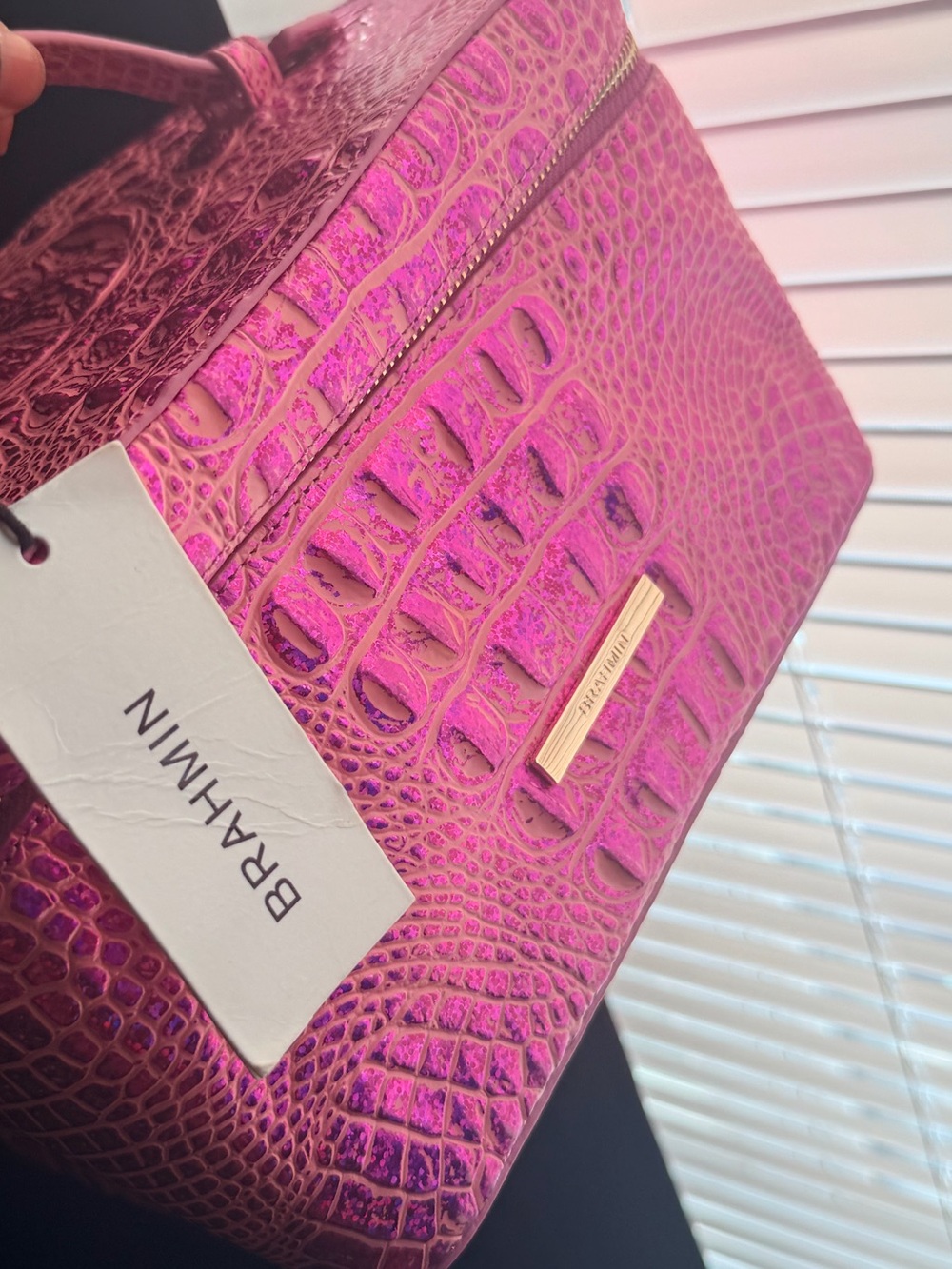 Brahmin Metallic Hot Pink Croc-Embossed Cosmetic Case - Picture 2 of 4